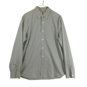LL Bean Mens Slightly Fitted Gingham Button Down Shirt Green White M 510005